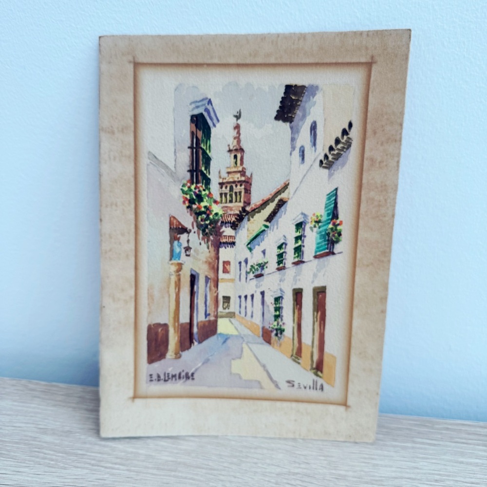 Vintage Seville Spain watercolor painting Artist Signed